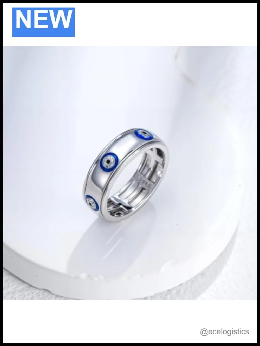 Diamond Evil Eye Fidget Ring 925 Sterling Silver Spinner Ring Anxiety Relief